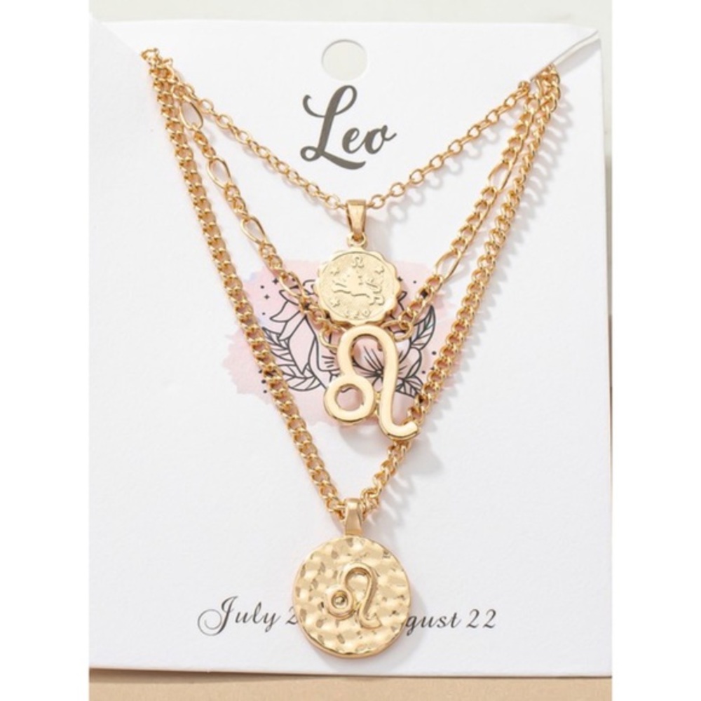 Gold Leo zodiac multi layered fashion style necklace